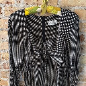 VTG 90s Long Sleeve polka dot mini dress with tie front
